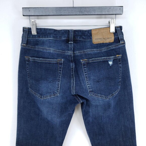 American Eagle Slim Straight Mens Size 28x30 Dark Wash Destroyed Extreme Flex - Picture 4 of 7